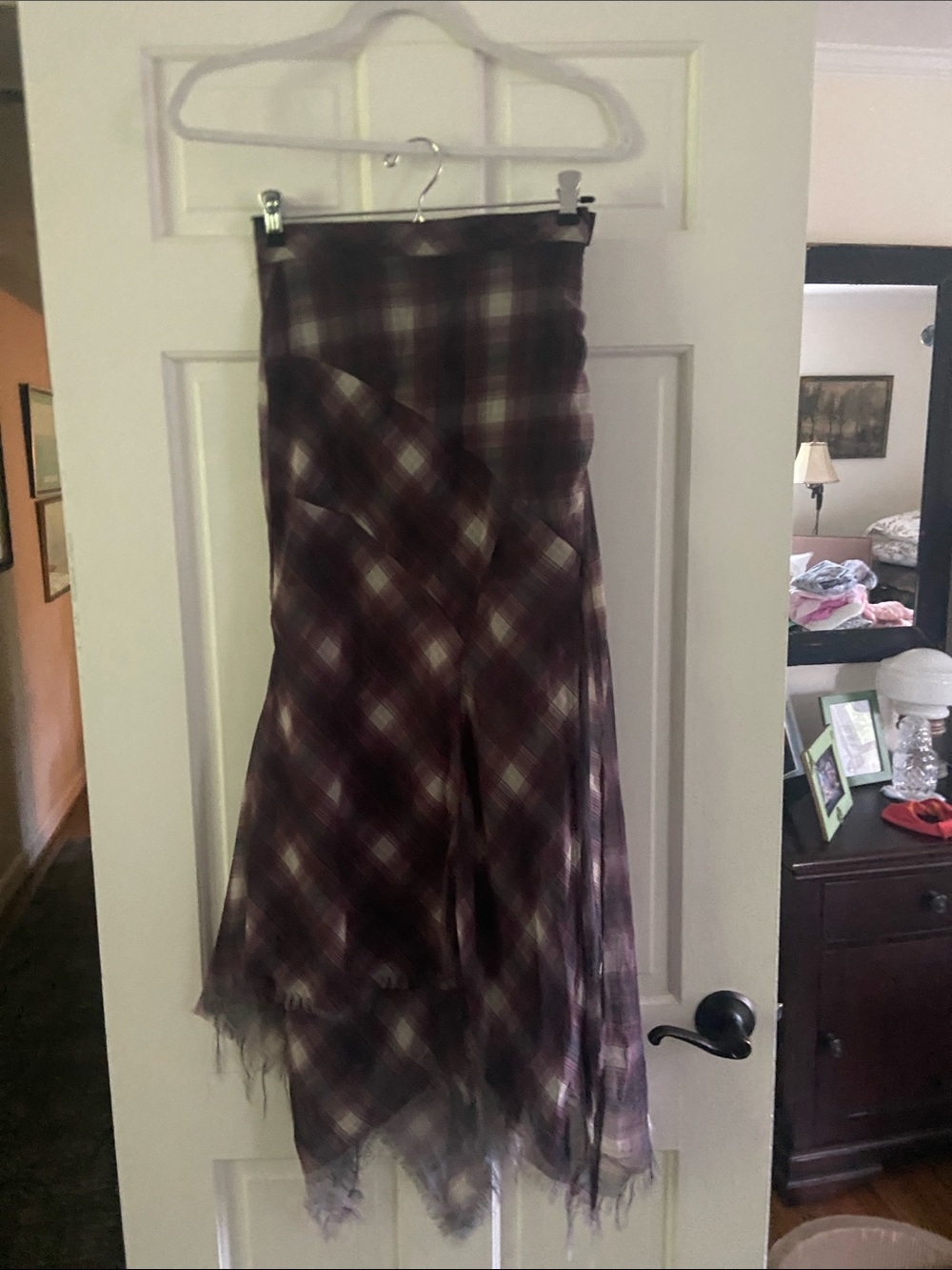 UNIF Purple Plaid Asymmetrical Midi Skirt